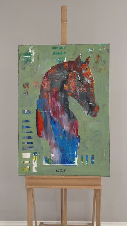 Atın Renkli Duruşu Yağlı Boya Tablosu