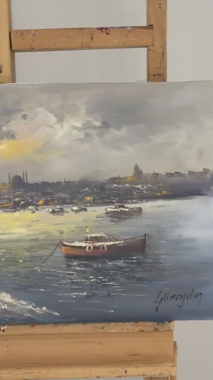 İstanbul’da Durgun Akşam Yağlı Boya Tablosu
