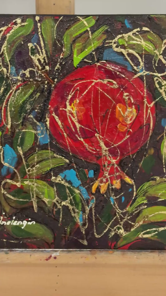 Altın İzli Narlar Yağlı Boya Tablosu