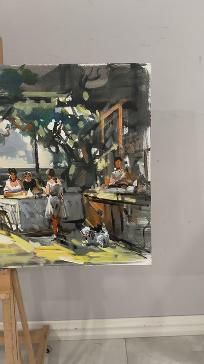 Çay Bahçesinde Yağlı Boya Tablosu