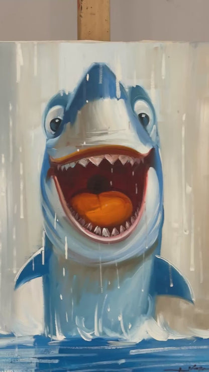 Heyecanlı Köpekbalığı Yağlı Boya Tablosu