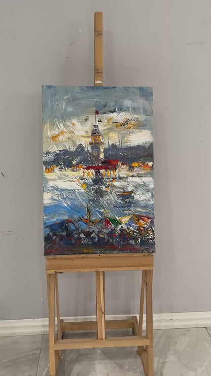 Hatıralarla Kız Kulesi Yağlı Boya Tablosu