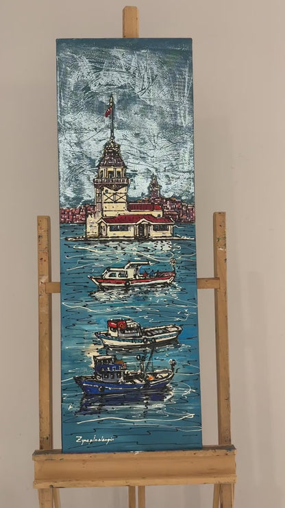 Boğazın Renkli Tekneleri Yağlı Boya Tablosu