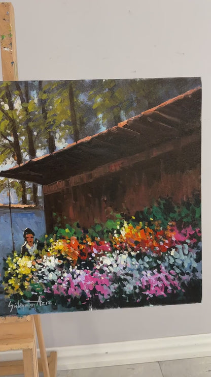 Çiçekçi Tezgahındaki Renkler Yağlı Boya Tablosu