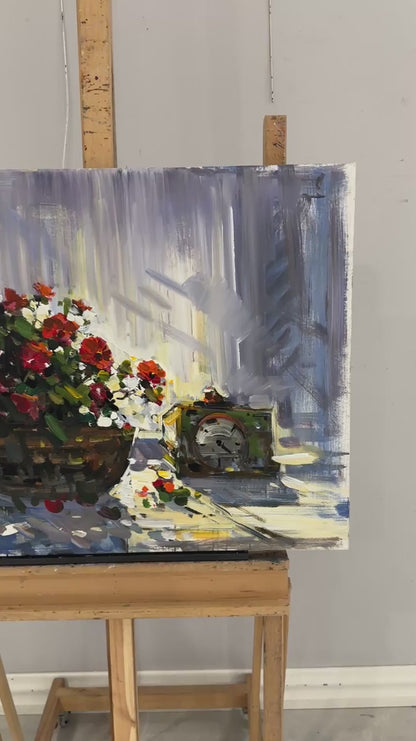 Romantik Çiçek Sepeti Yağlı Boya Tablosu