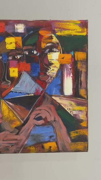 Renklerde Soyut Yüzler Yağlı Boya Tablosu