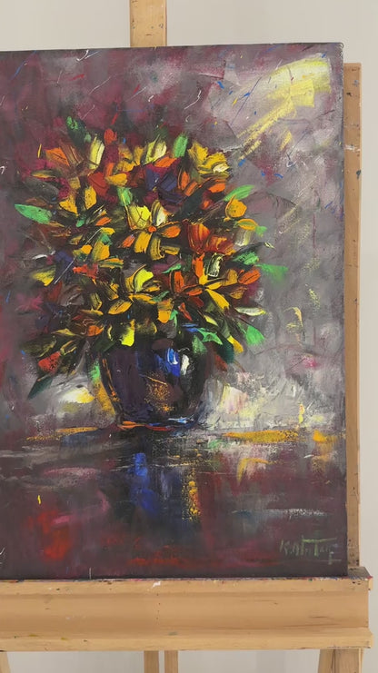 Vazoda Kasımpatılar Yağlı Boya Tablosu