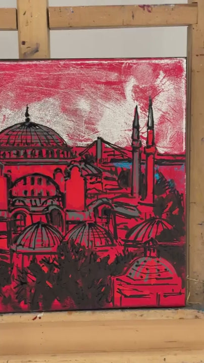 Kırmızı Ayasofya Cami Yağlı Boya Tablosu