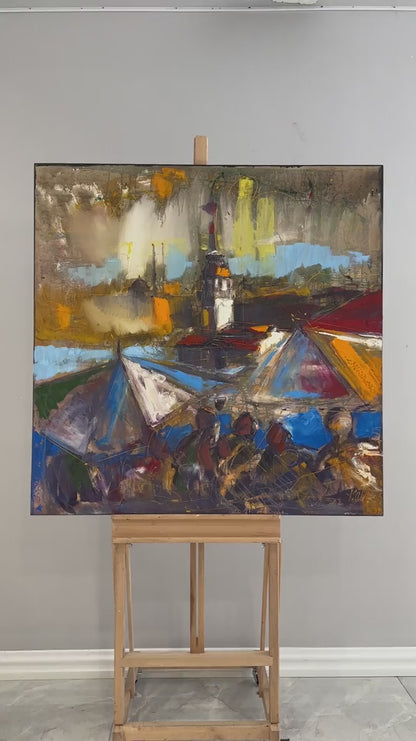 Kız Kulesi Aşkın Sembolü Yağlı Boya Tablosu