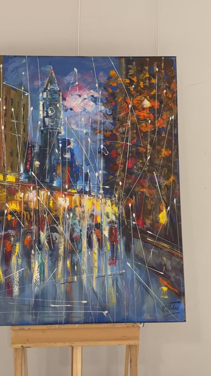 Yağmur Altında Adımlar Yağlı Boya Tablosu