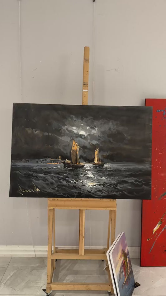 Ayın Altında Deniz Yağlı Boya Tablosu