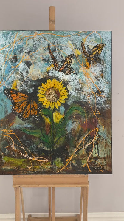 Ayçiçeği Tarlasında Uçuş Yağlı Boya Tablosu