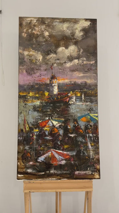 Kız Kulesi'nin Gölgesinde Yağlı Boya Tablosu