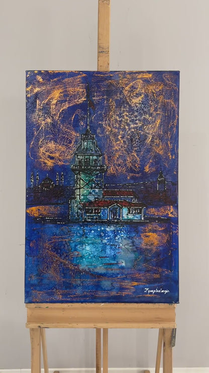 Kız Kulesi Perspektifi Yağlı Boya Tablosu