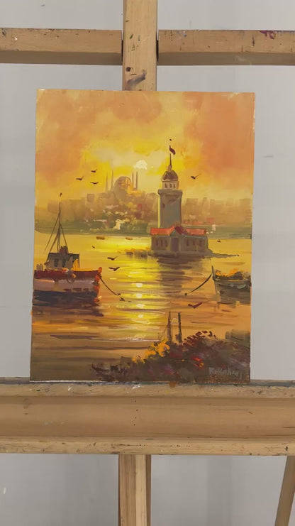 Işığın Ardında Kız Kulesi Yağlı Boya Tablosu