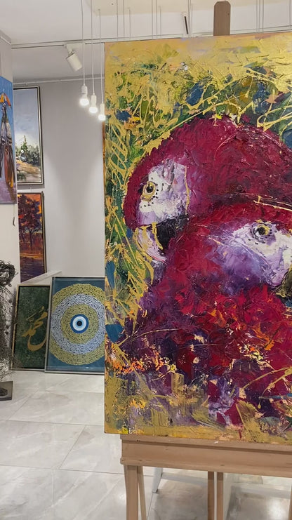 Papağanların Sonsuz Sevgisi Yağlı Boya Tablosu