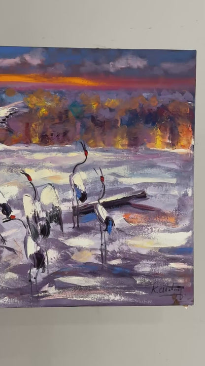 Alacakaranlıkta Turnalar Yağlı Boya Tablosu