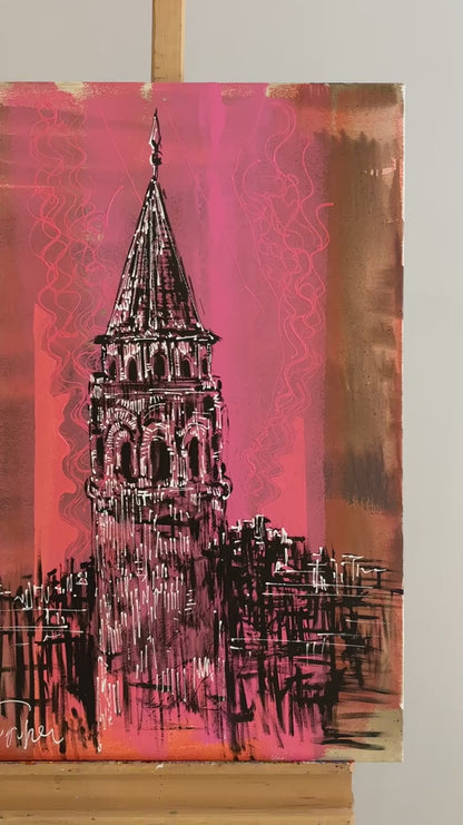 Galata Kulesi'nin Çizgileri Yağlı Boya Tablosu