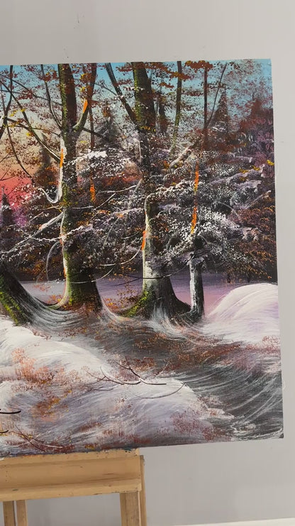 Karla Dans Eden Ağaçlar Yağlı Boya Tablosu