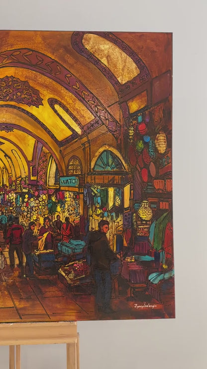 Kapalı Çarşı'nın Eski Dokusu Yağlı Boya Tablosu