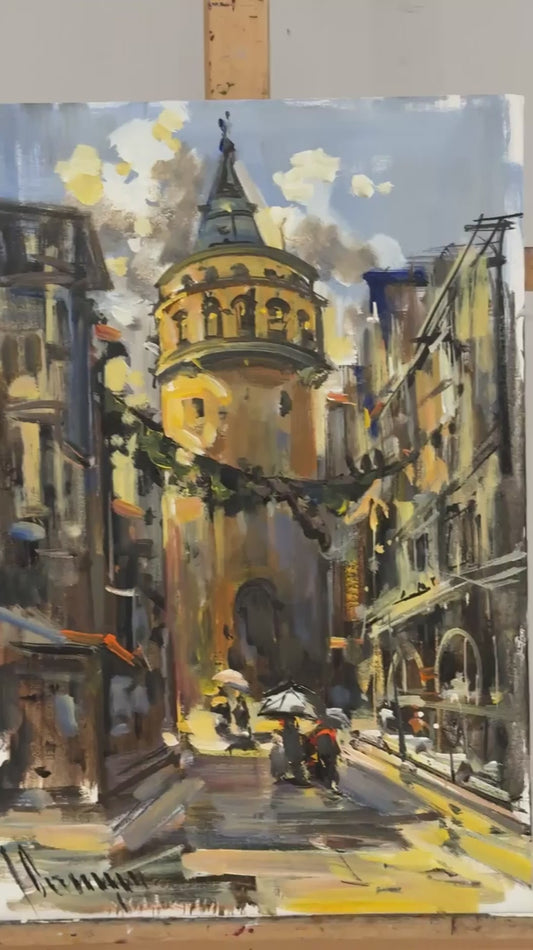 Galata'da Sessiz Sokaklar Yağlı Boya Tablosu