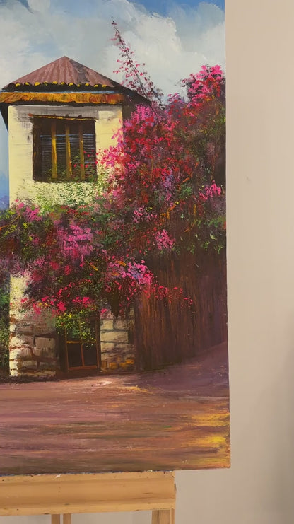 Erguvanların Arasındaki Ev Yağlı Boya Tablosu