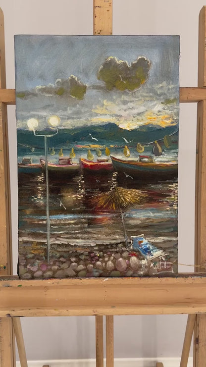 Sahil Kenarı Yağlı Boya Tablosu