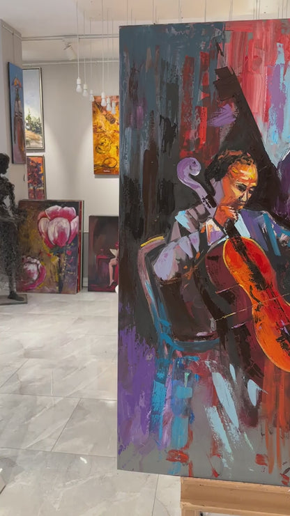 Çello ve Müziğin Ahengi Yağlı Boya Tablosu