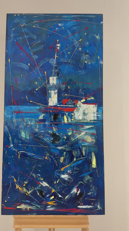 Soyut Kız Kulesi Parıltıları Yağlı Boya Tablosu