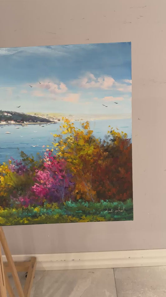 Boğazda Sonbahar Yağlı Boya Tablosu