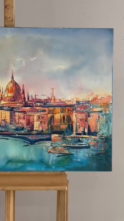 Fırça Darbelerinde Budapeşte Yağlı Boya Tablosu