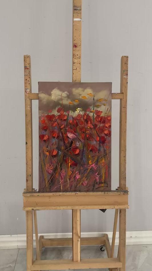 Kırmızıya Konan Kuş Yağlı Boya Tablosu