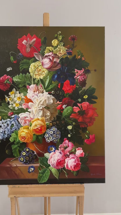 Renkli Çiçekler Yağlı Boya Tablosu