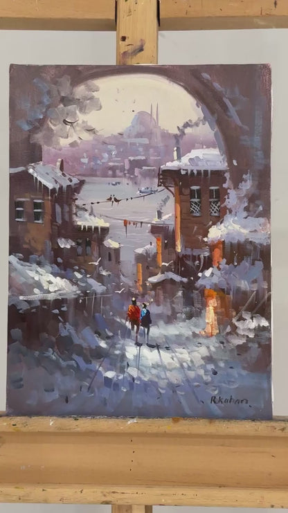 Kar Vakti İstanbul Yağlı Boya Tablosu
