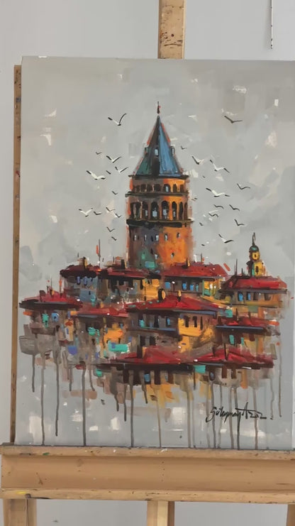 Rüyalarda Galata Kulesi Yağlı Boya Tablosu