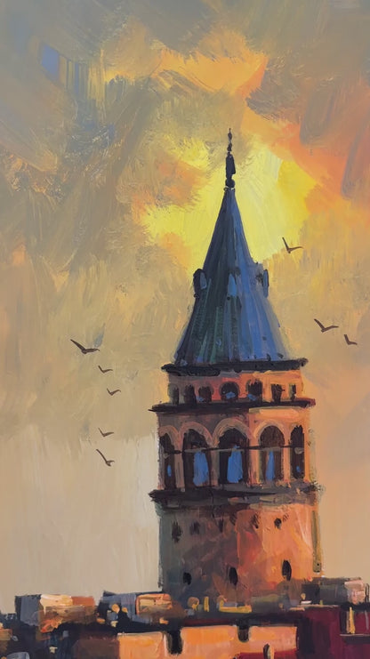 Galata’dan Bakış Yağlı Boya Tablosu