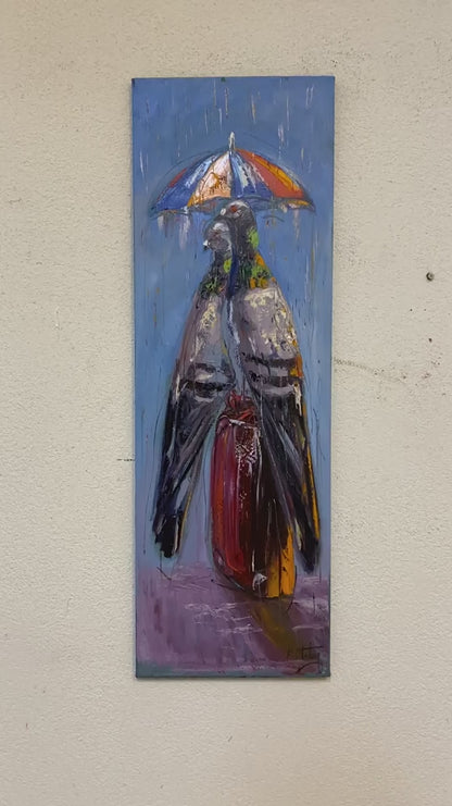 Güvercinlerin Yağmurda Aşk Yağlı Boya Tablosu