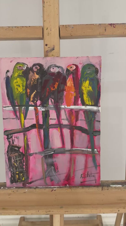 Sessiz Papağanlar Yağlı Boya Tablosu