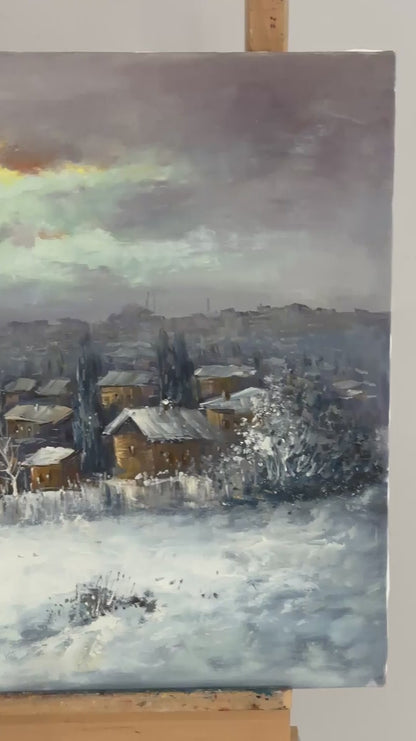 Silent Istanbul in Snow Oil Painting