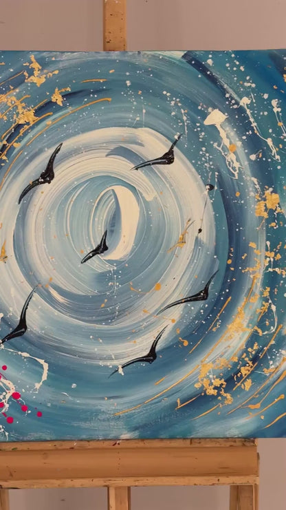 Soyut Mavi Ufuk Yağlı Boya Tablosu