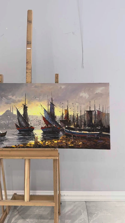 Günün İlk Işığı Boğazda Yağlı Boya Tablosu