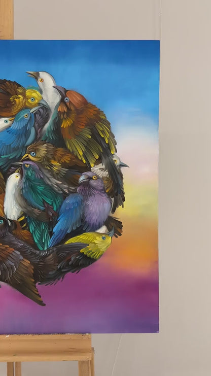 Kuşların Neşeli Şarkısı Yağlı Boya Tablosu