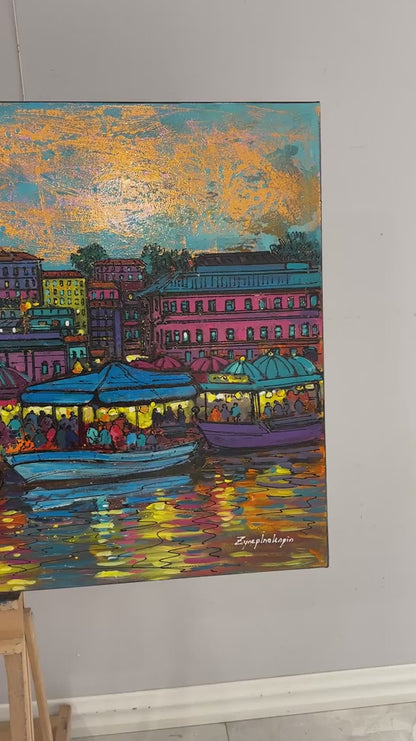 Eminönü Tarihi Balıkçıkları Yağlı Boya Tablosu