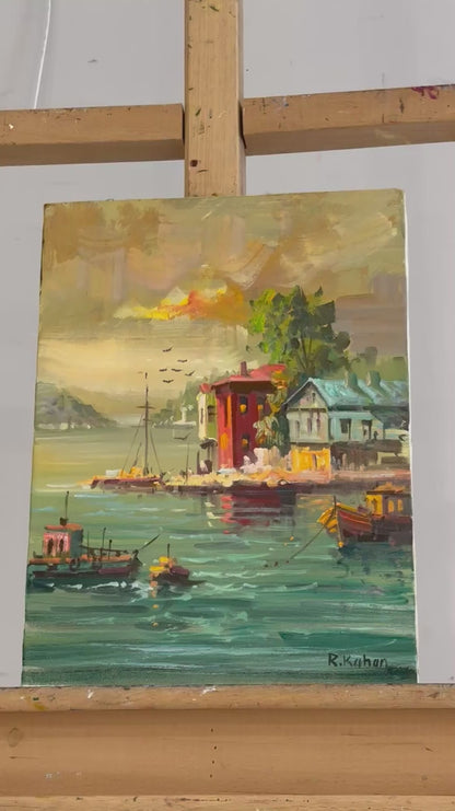 Yalılarda Gün Batımı Yağlı Boya Tablosu