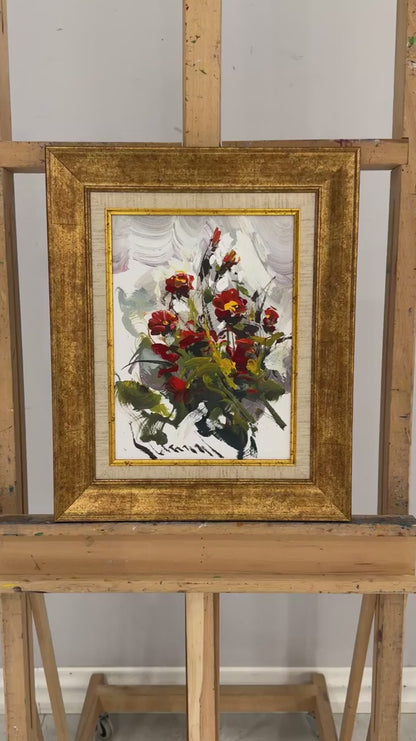 Kırmızı Çiçek Buketi Yağlı Boya Tablosu
