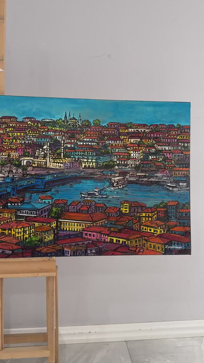 Haliç ve Galata Kulesi Yağlı Boya Tablosu