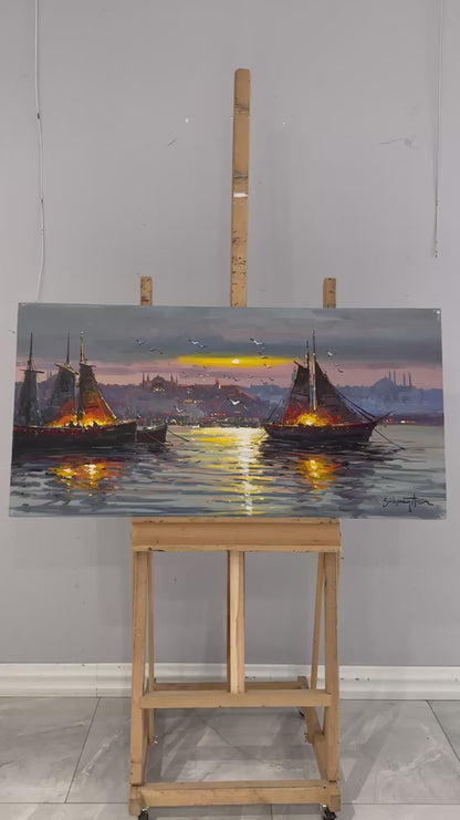 Boğazda Gün Doğumu Yağlı Boya Tablosu