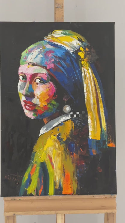 Modern İnci Küpeli Kız Yağlı Boya Tablosu