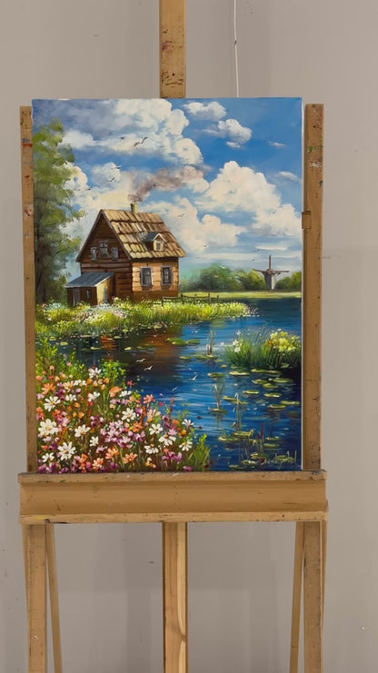 Göl Evinde Bahar Yağlı Boya Tablosu