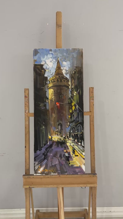 Galata’ya Çıkan Yol Yağlı Boya Tablosu